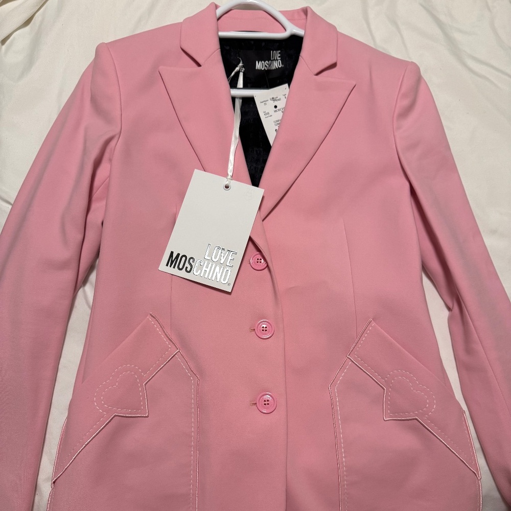 Love Moschino Pink Blazer with White Stitching